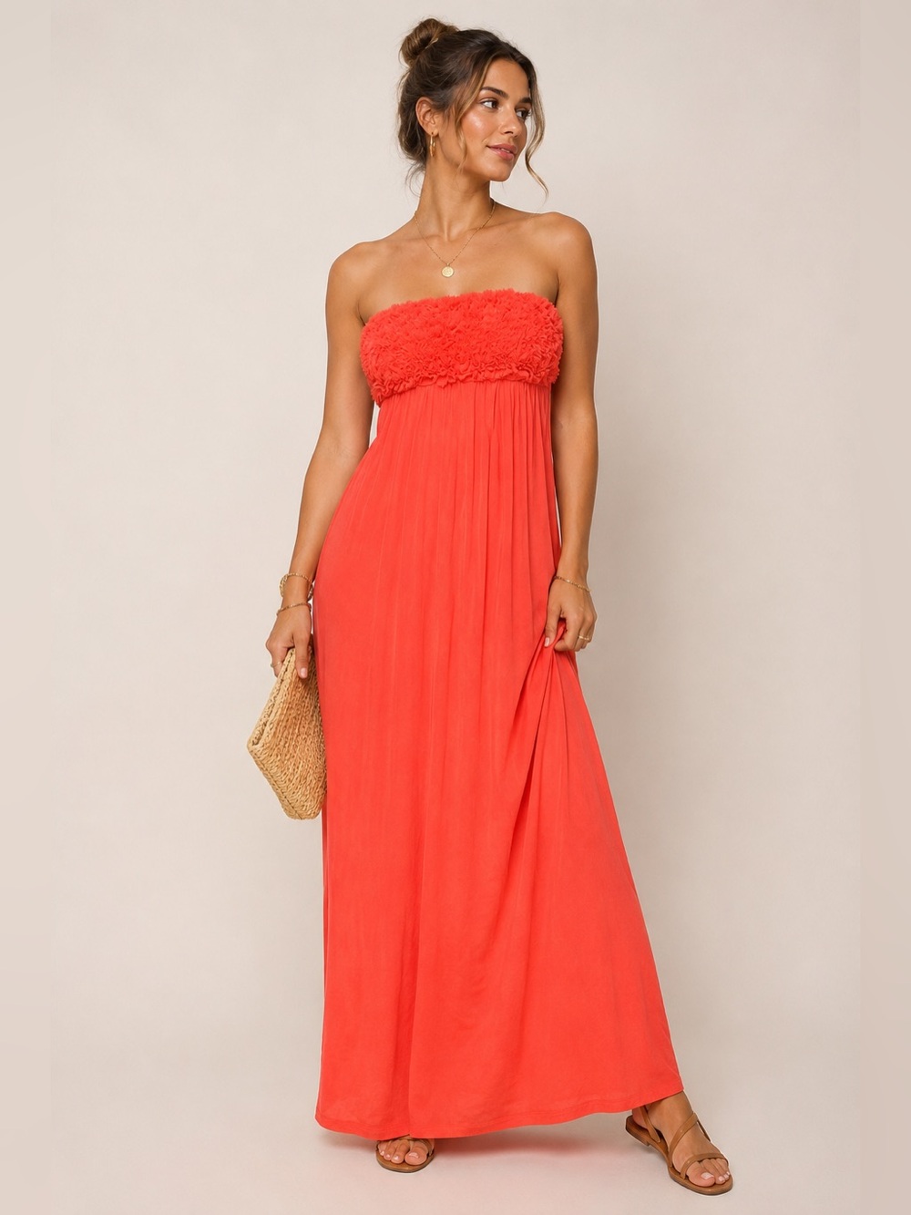 Design History Coral Strapless Maxi Dress Floral Boho Beach Medium